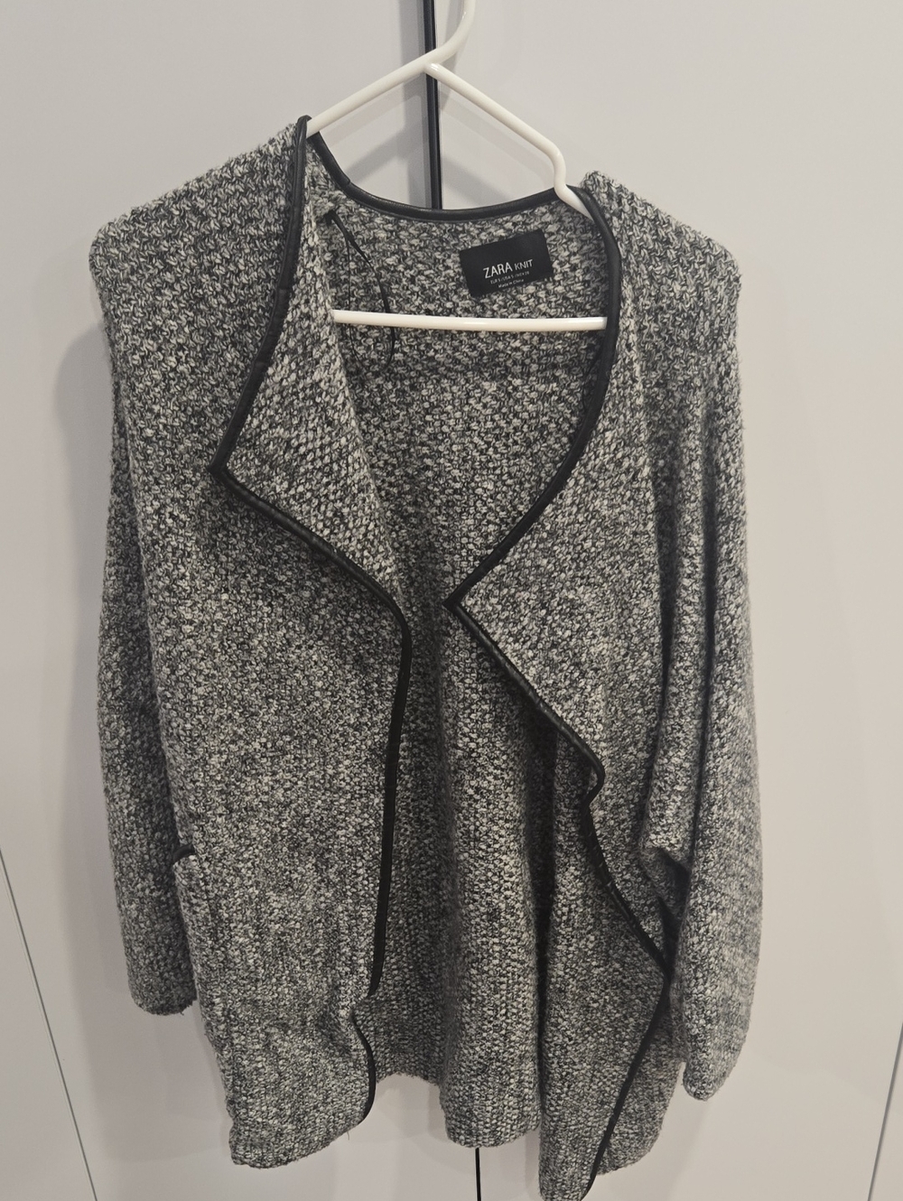Zara Black-Trim Heather Gray Open-Front Cardigan